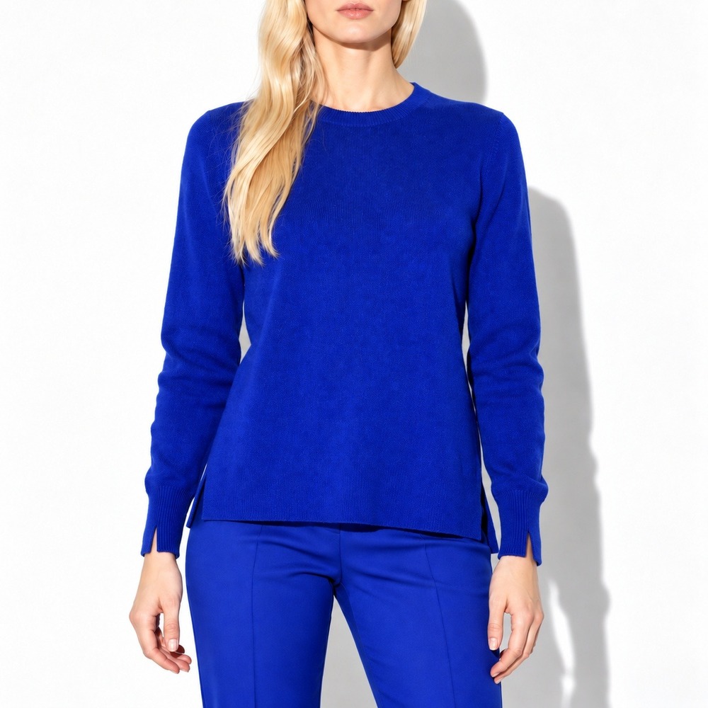 Halogen Cobalt Blue Cashmere Crewneck Pullover Sweater Womens XS Split Hem Cuffs